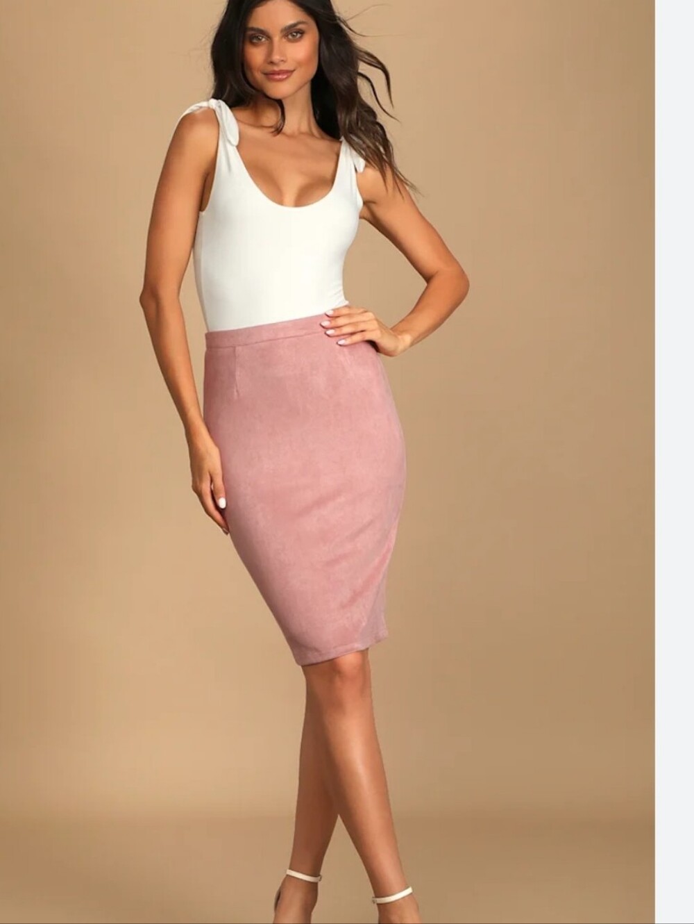 Lulu's Blush Faux Suede Pencil Skirt